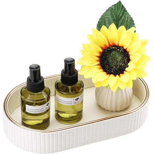 GORESE Bathroom Tray, Leather Oval Decorative Tray Bath Decor Jewelry Tray Vanity Tray Valet Tray Table Tray for Bathroom,Dressing Table,Soap