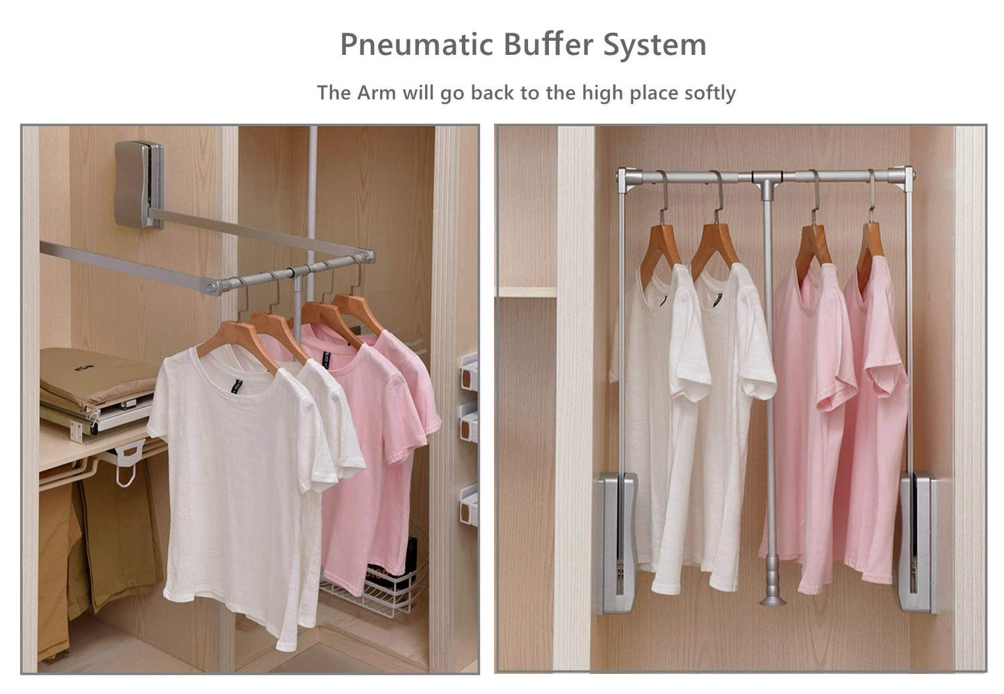 Nisorpa Pull Down Clothes Rail Adjustable 890-1210mm Wardrobe Lift Large Extendable Cloth Hanger Soft Return Storage System with Aluminium Rod Space