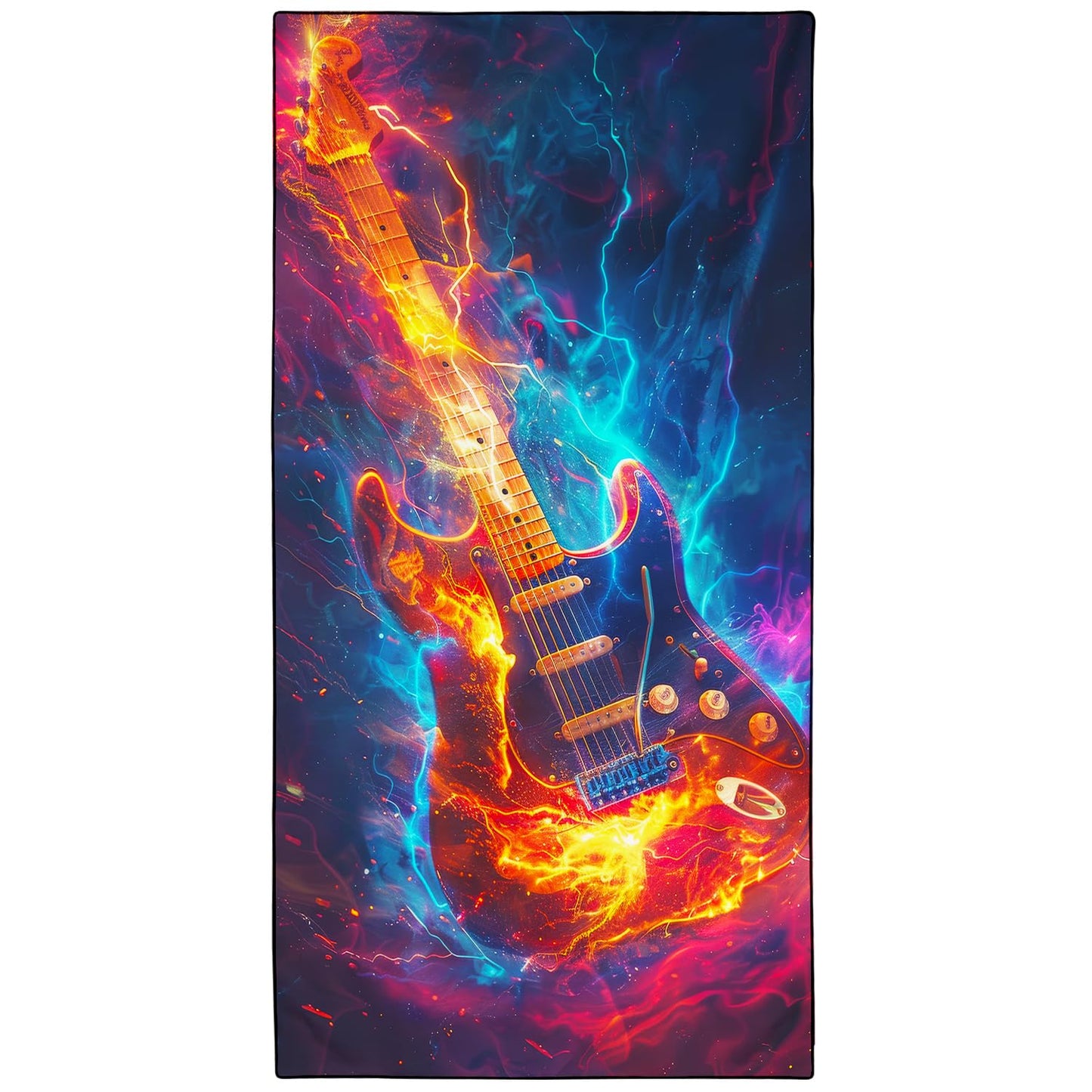 Violetpos Fire Electric Guitar Beach Towel, Extra Large 180x90 cm 250GSM Microfibre, Sand Free Quick Dry
