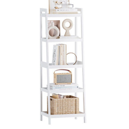SMIBUY Bamboo Ladder Bookcase, Bathroom Storage Rack Organizer, 4 Tier and 5 Tier Freestanding Plant Display Stand Space Saver Shelves for Bedroom
