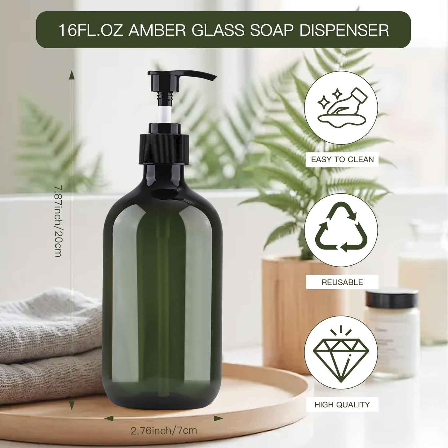 Soap Dispenser with Pump, 2 Pack Empty Refillable Pump Bottle Dispensers 500ml Bathroom Liquid Hand Dish Soap Dispenser Bottles Containers Plastic