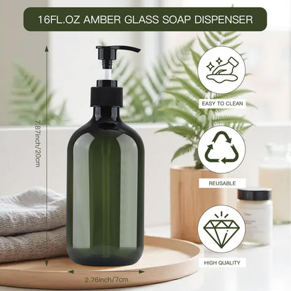 Soap Dispenser with Pump, 2 Pack Empty Refillable Pump Bottle Dispensers 500ml Bathroom Liquid Hand Dish Soap Dispenser Bottles Containers Plastic