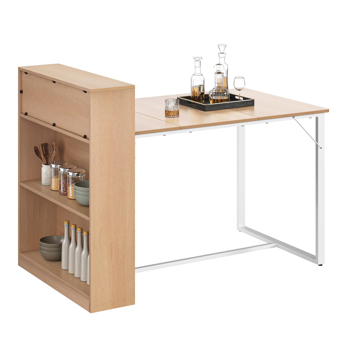 YITAHOME Dining Table with Storage Shelves, Oak and White