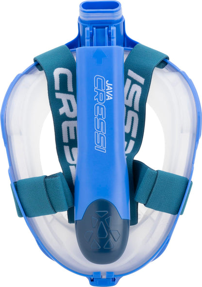 CRESSI Java Full Face Mask Blue/Blue Navy L/XL-Unisex Full Face Snorkel Mask, Ultra Clear Anti Fog Lens, 100% Silicone, Snorkel Dry with Safety