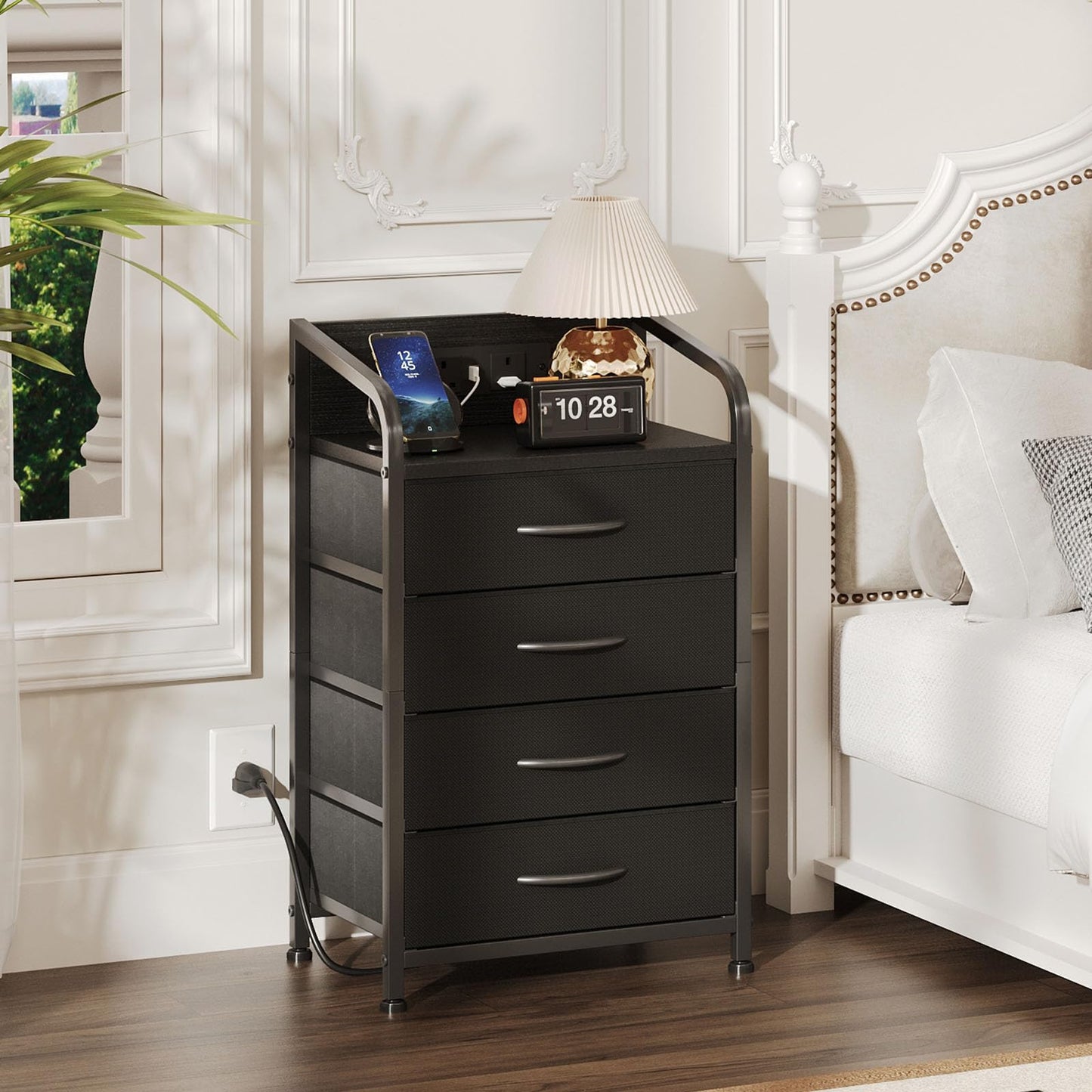 MUTUN Bedside Table Cabinet with Drawers and Charging Station, Small Nightstand for Bedroom, Storage Chest of Drawers for Living Room, Hallway,