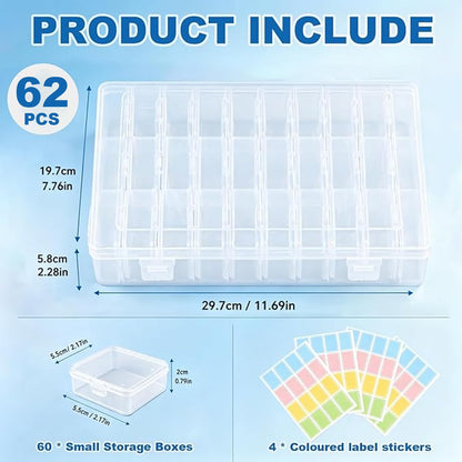 62PCS Bead Storage Box Small Bead Organiser Storage Box Flip Top Lids