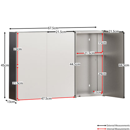 Bath Vida Tiano Triple-Mirror Bathroom Cabinet Wall-Mounted Stainless Steel Modern Storage Cupboard (No Assembly Required)