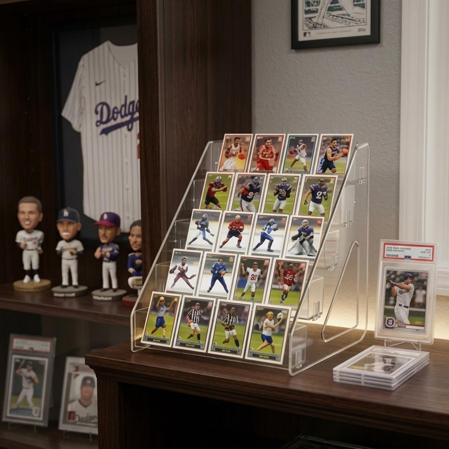 ToKinCen Trading Card Display Stand, 5 Tier 12" Acrylic Holder for Sports Graded Card