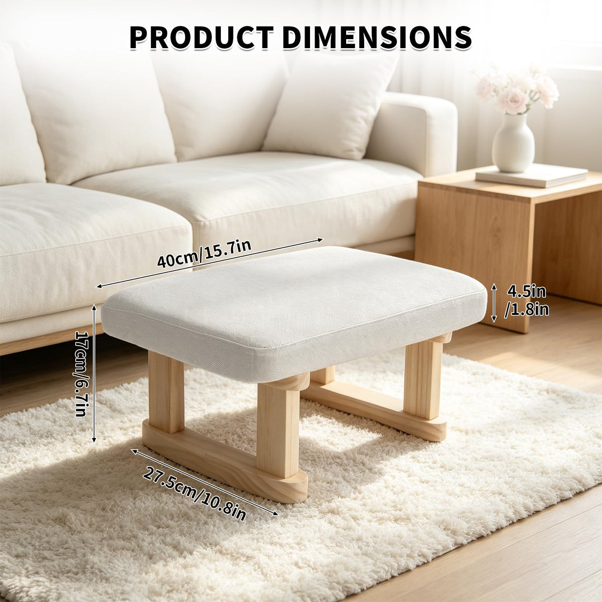 Margolongte Foot Stool, Pouffe Footstool with Removable Cover, Linen Fabric Small Footstool with Cushion