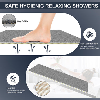 BLESWIN PVC Loofah Shower Mat 40x80CM, Soft Textured Non Slip Bath Mats for Inside Shower, Shower Mats with Drain