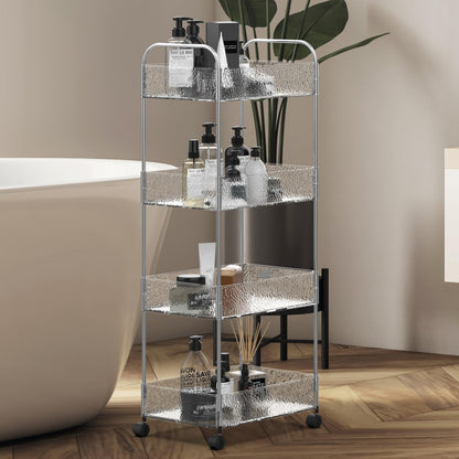 CraftGenes 4-Tier Slim Storage Trolley on Wheels with Lock, 36x27x95cm, Transparent Bathroom Trolley with Stainless Steel Frame & U-Handle