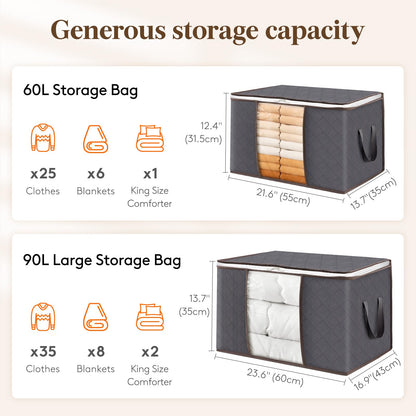 Lifewit 60L Clothes Storage Bags, Foldable Storage Box Moving Bags Wardrobe Storage Organiser Packing Boxes for Moving House with Clear Window for