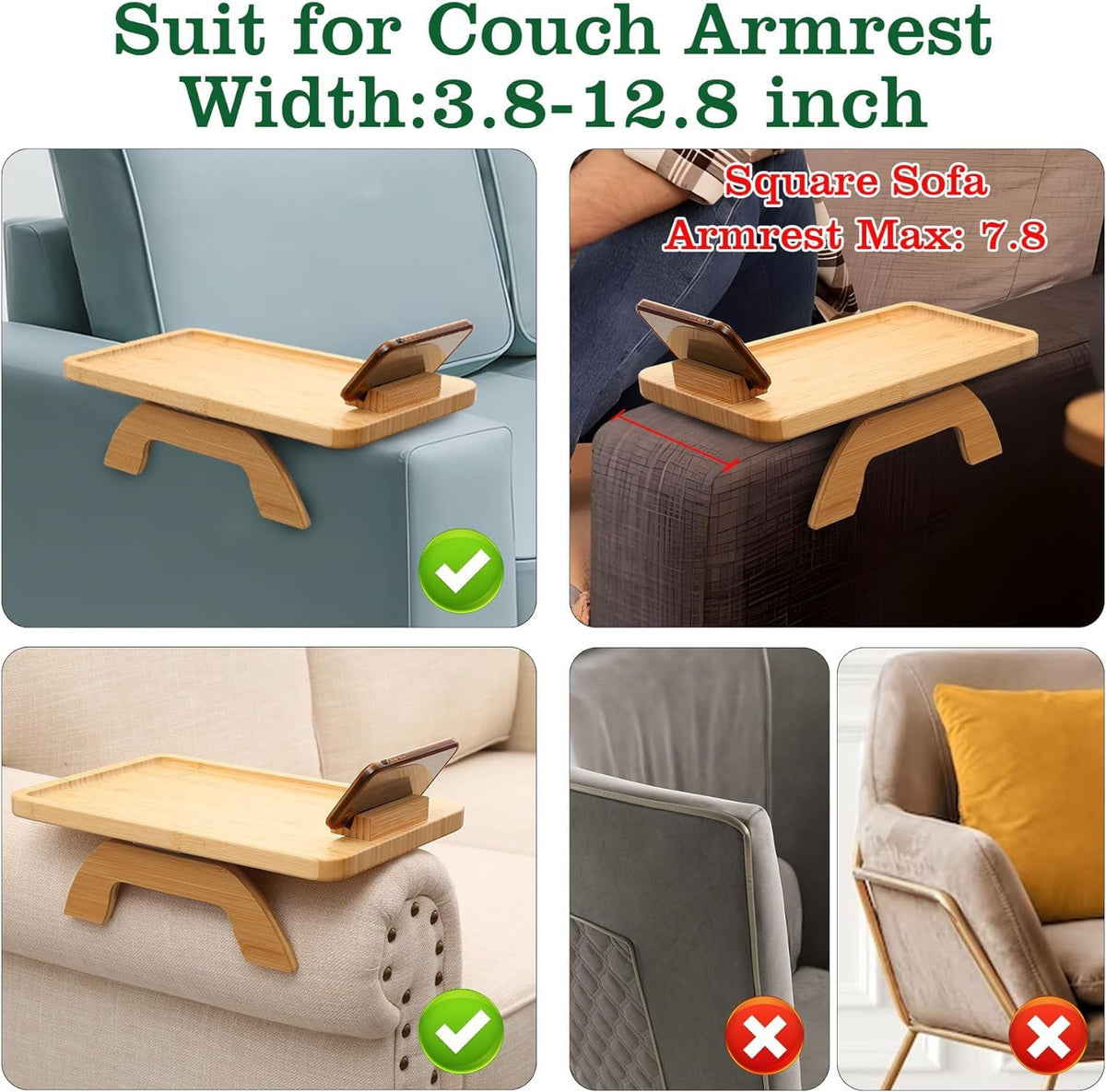 Uwenkjie Armchair tableSofa armrest tray table pine rotating bracket foldable rectangular sofa armrest tray clip on sofa side table armchair