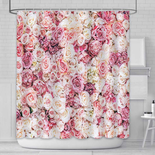 AIBIIN Elegant Floral Shower Curtain Premium Heavy-Duty Polyester Waterproof Bathroom Decor for Women Hotel Style with 12 Hooks 180x180cm