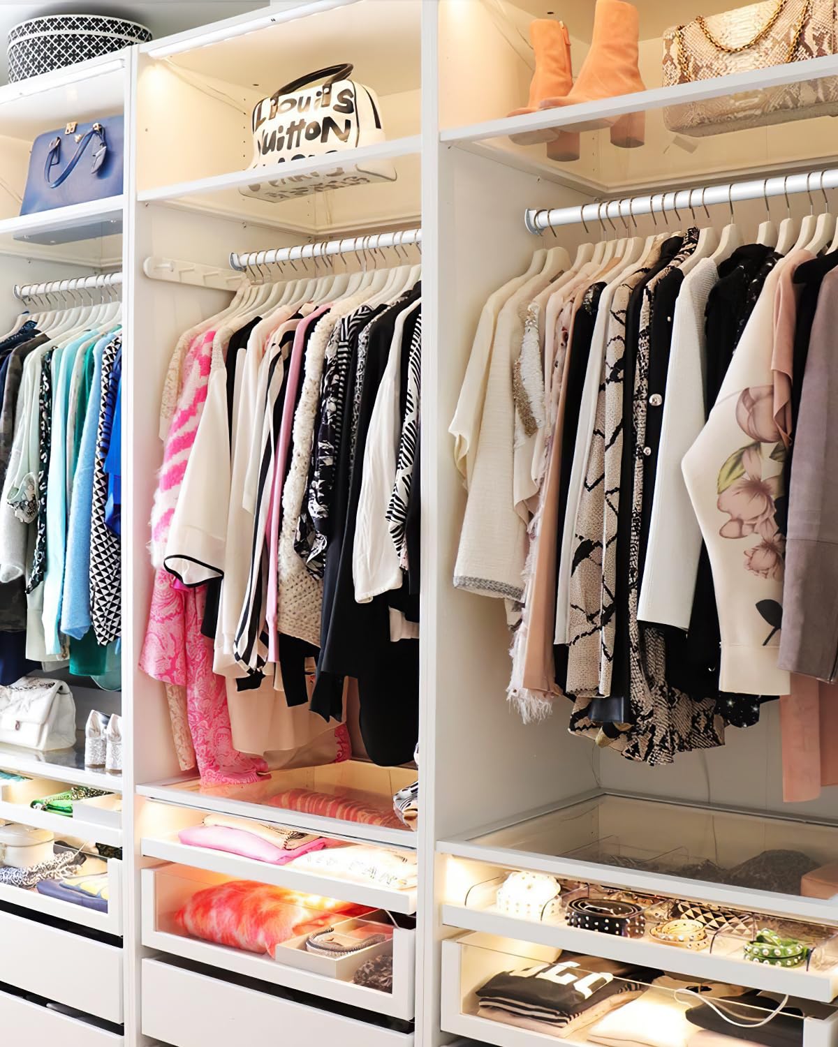 Wardrobe Rail, 43 to 69 CM Stepless Adjustable Metal Rails To Hanging Clothes, 3.3 CM Heavy Duty Wardrobe Rails and Fittings for Closet Wardrobes