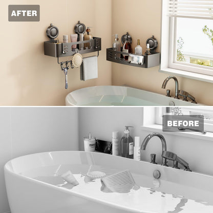 Voldra Shower Caddy Suction Cup, Adhesive Bathroom Shelves Shower Storage Wall Mounted Aluminum Bathroom Caddy Stick on Shower Organiser Rack With 4