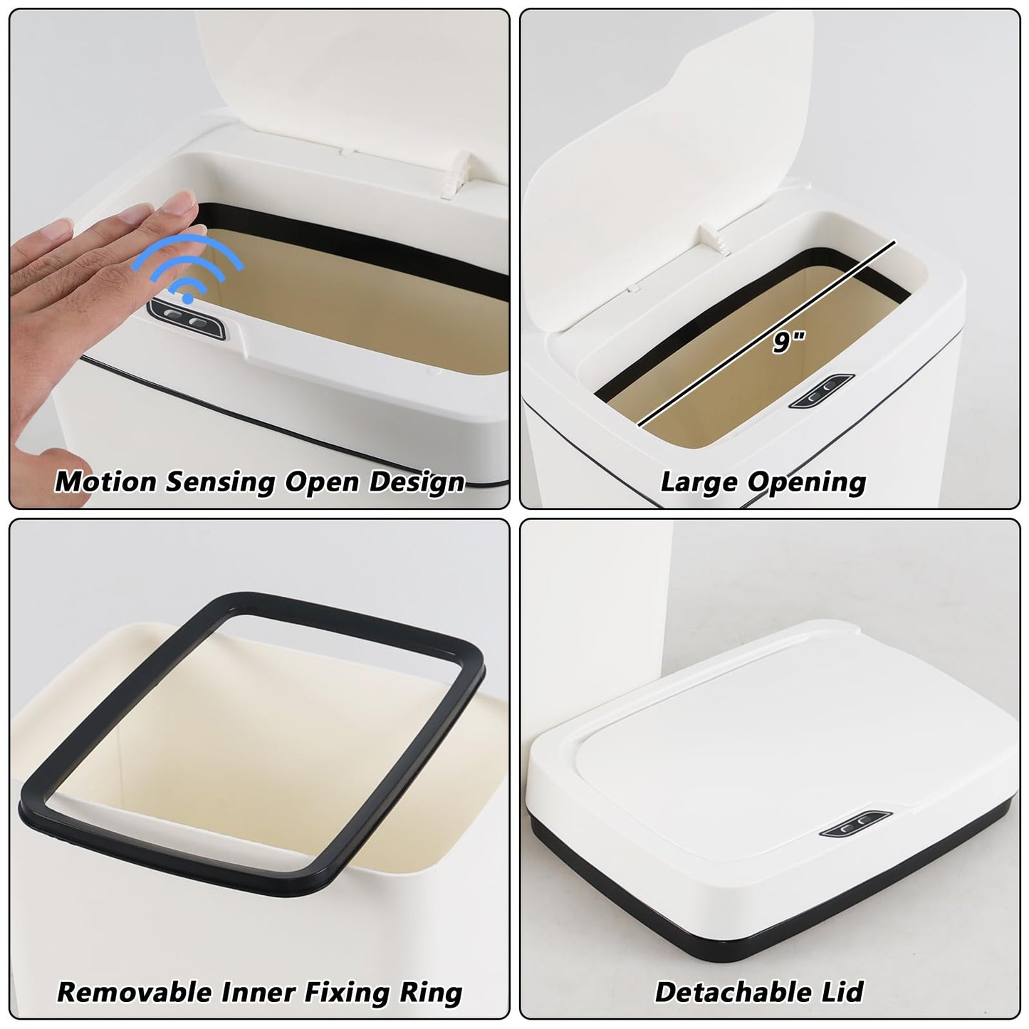 Teyyvn 15 L Automatic Motion Sensor Bathroom Trash Can with Lid, White