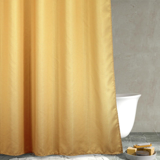 Popkozzi Yellow Gold Waffle Shower Curtain: Heavy Duty Textured Fabric Shower Curtains for Girls Bathroom - Water Repellent Washable Thick Polyester
