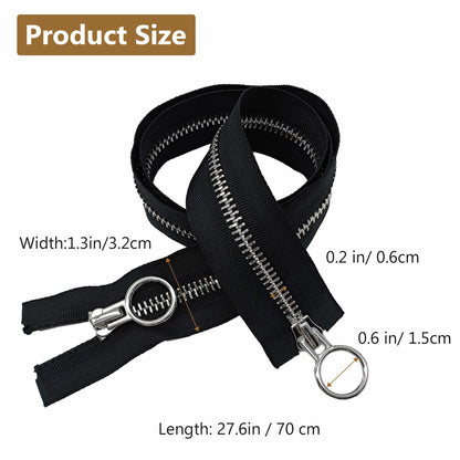 XCSJ #5 Zip 70 cm, Metal Zip 2-Way Separable Sewing for Jackets, Coats, Down Jacket, Suitcase, Tent, Bag, DIY Sewing Craft (Black, 70 cm)