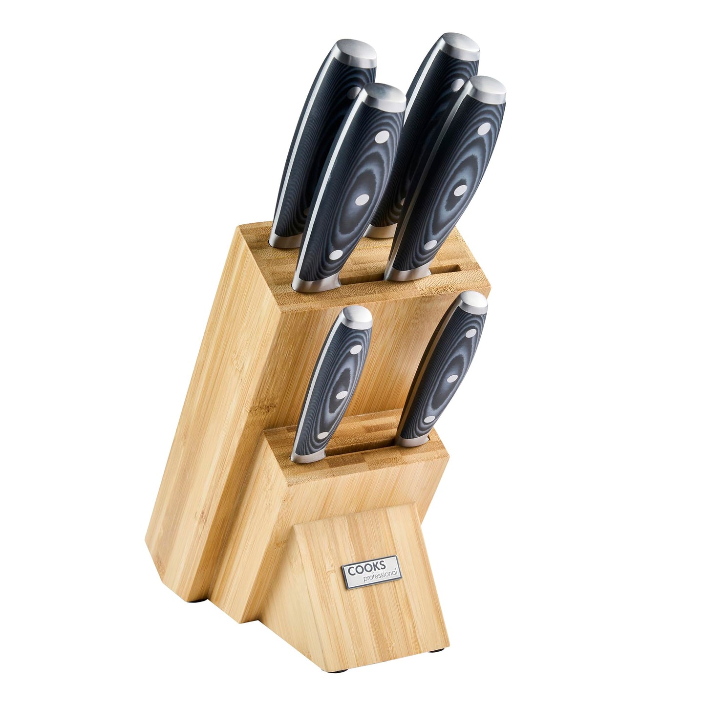 Cooks Professional Ultimate 6 Piece Knife Set with Bamboo Knife Block & Micarta Handles | Satin Finish Stainless-Steel Blades | Home Kitchen Paring,