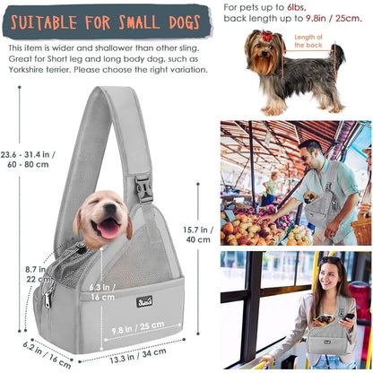 Eyein Pet Puppy Sling Carrier, Up to 6 lbs Hand Free Cat Dog Papoose, Hard Bottom Support Small Animal Travel Tote Bags with Breathable Mesh Adjustable Padded Strap Safety Belt Machine Washable