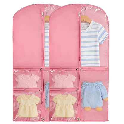 2 Pack Dance Costume Bags with 3 Transparent Zipper Pockets, Featuring 40x20 Inch Size Lightweight Material
