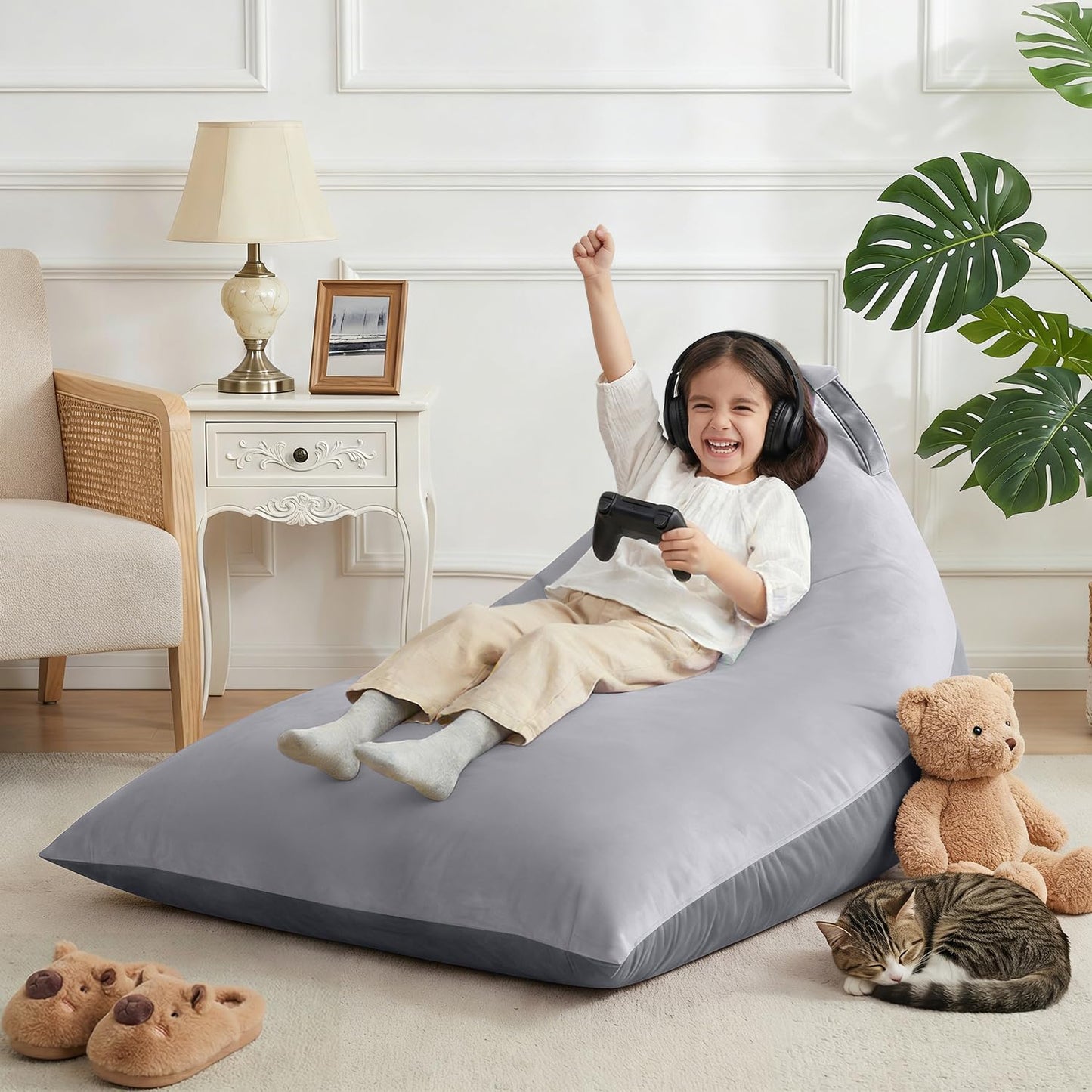 Nobildonna 4ft Bean Bag Chair Cover (No Filler) for Adults, 400L Extra Large Triangular Beanbag Chair Cover