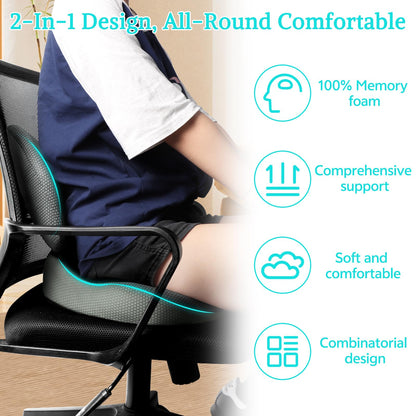 Suewidfay 2 in 1 Seat Cushion and Lumbar Support Cushion Set, Large Size Ergonomic Memory Foam Car Seat Cushion & Back Support Pillow