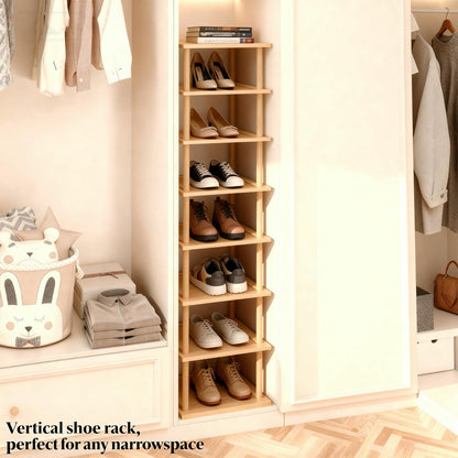 Aniston Bamboo Shoe Rack 8 Tier, Vertical Shoe Rack for Small Spaces, Free Standing Tall Narrow Shoe Organizer for Garage, Closet, Doorway, Corner
