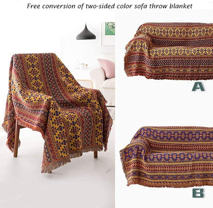 VANJOROY Bohemian Sofa Large Throw Blanket with Tassels For 2 3 Seater, 100% Handwoven Cotton Knitted Armchair Settees Throw for Couch and Bed (180 *