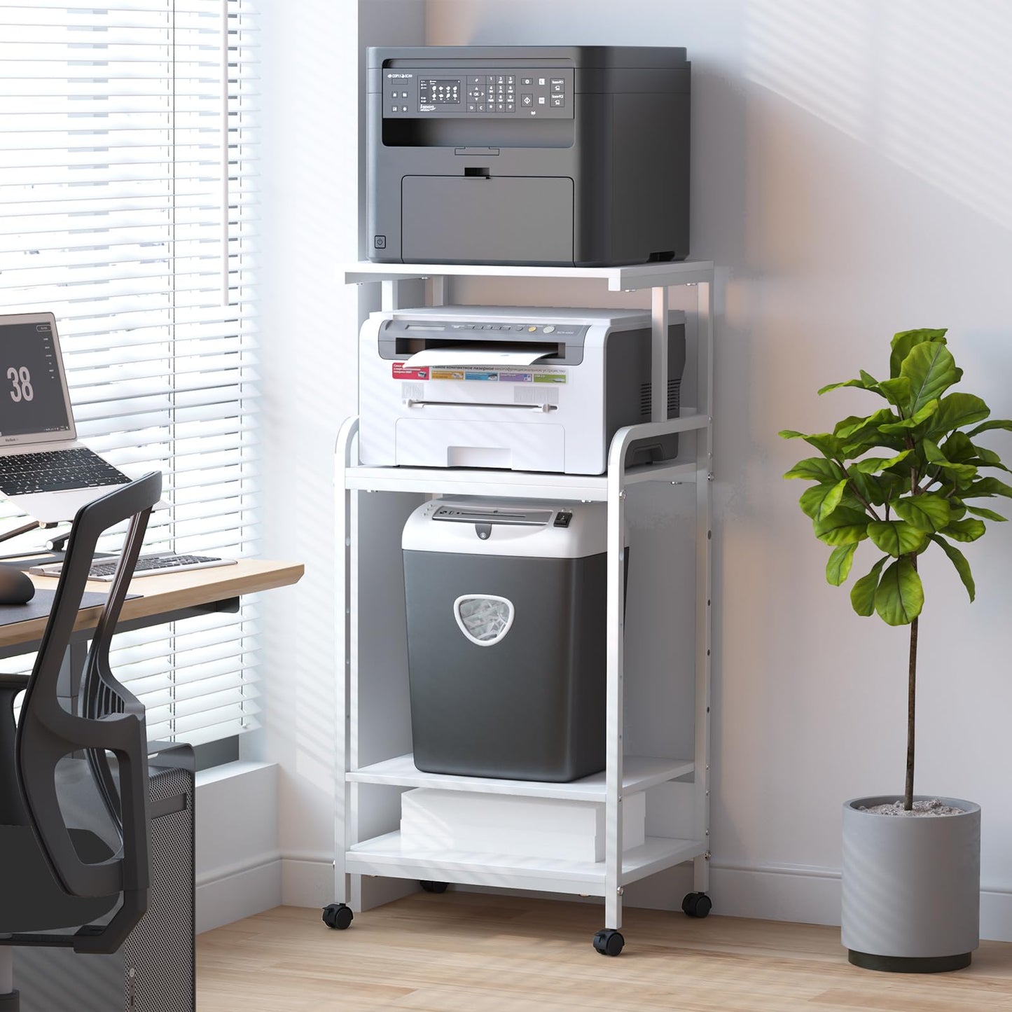 4-Tier Printer Stand, Large Printer Table on Wheels, Movable Printer Stand