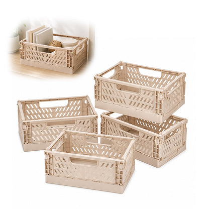 PIANKEKE 4 Pcs Collapsible Storage Boxes, Stackable Storage Baskets, Folding Crates, Foldable Basket