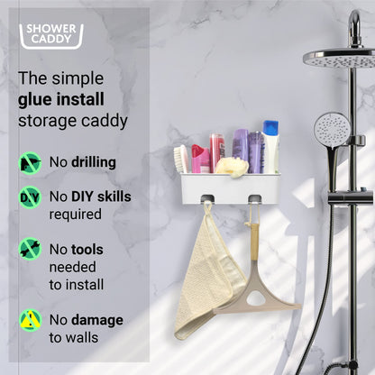 S.B.Weston SBW Shower Caddy, Rust Proof Wall Mounted Bathroom Shower Organiser Storage Shelf Rack Caddies with Hangers, No-Drilling