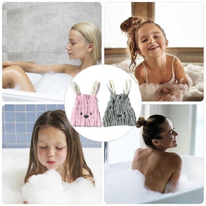 2 Pcs Dry Hair Hat Hair Drying Towels for Women Microfiber Dry Hair Cap with Cute Rabbit Ears Quick Drying Bath Cap Cartoon Hair Turbans Twist Super