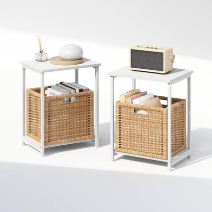 Furinno SIMPLISTIC Night Stand Set of 2, 2-Tier Open Shelf Design Nightstand with Metal Frame, Bedside Table, End Table, Side Table, for Bedroom