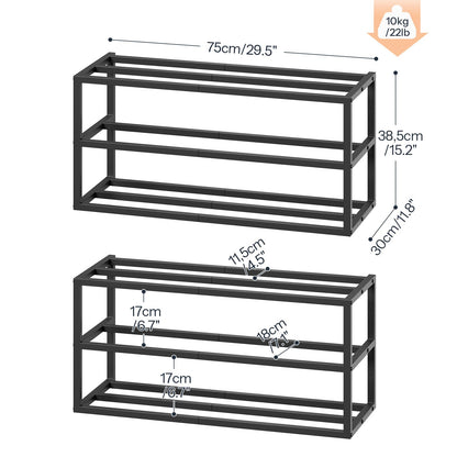 HOOBRO Wall Mounted Shoe Rack, 2-Pack Hanging Metal Shoe Storage Organizer, 3-Tier Vertical Shoe Holder, Metal Shoe Shelf for 18-24 Pairs, Entryway