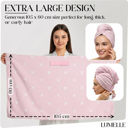Lumelle XL Microfibre Hair Towel Wrap for Women – Ultra Absorbent Microfiber Towel for Wet, Curly, Long or Short Hair – Quick Dry