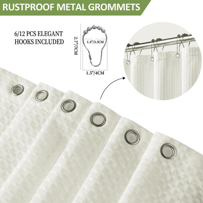FY&XZH Heavy-Duty Waffle Weave Shower Curtain with Stainless Steel Hooks, Thick Fabric for Bathroom, Hotel, Spa & Salon-183 x 214cm (Beige)