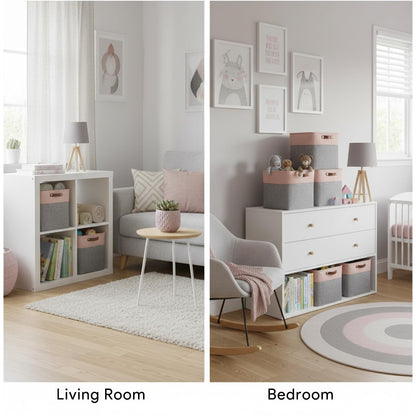 Mangata 25|28|30|33cm Fabric Storage Boxes, Set of 4 Storage Cubes (28x28x28cm, Grey Pink)