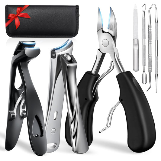 7PCS Toenail Clippers for Thick Nails: Angled Head Large Toe Nail Clippers Set for Men Seniors Women - Wide Jaw Opening Slanted Ingrown Toenail