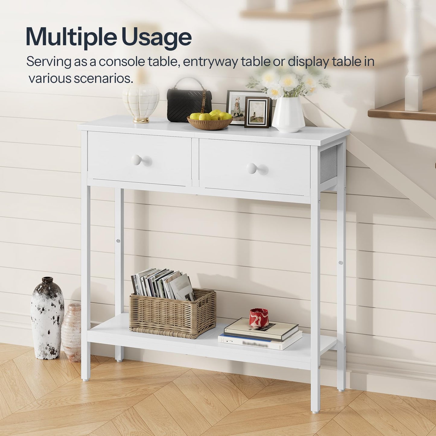 HOOBRO Slim Console Table, Narrow Console Table with 2 Drawers, Hallway Table with Storage, Small Side Table for Small Spaces, Living Room, Entryway