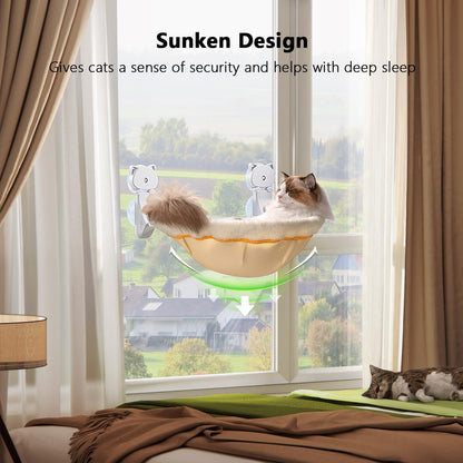 JUNSPOW Cat Window Perch Cordless, Foldable & Stable Cat Beds- Breathable Cats Window Hammock for Overlooking, Sunbathing and Climbing - Maximum Hold