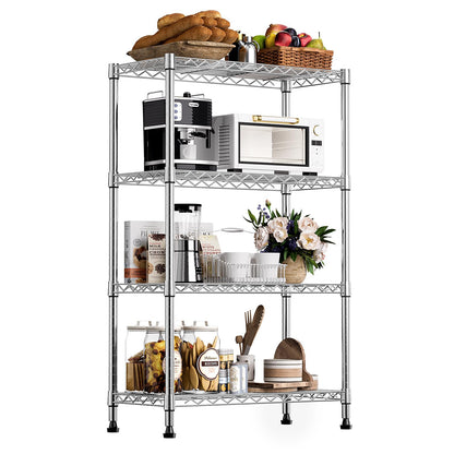 M MZG Height Adjustable Shelves,Heavy Duty Wire Pantry Shelving for Tool Sheds, Garage, and Storehouse,Metal,Chrome 4 tier,35 x 60 x 135.8 cm