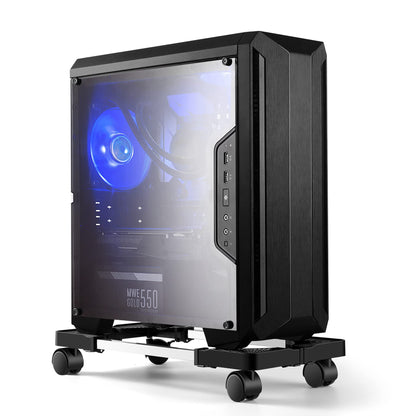 Hmseng Pc Stand, Adjustable computer tower stand, Cpu Stand with 4 Rolling Caster Wheels,Fits Most PC Under Desk-Black