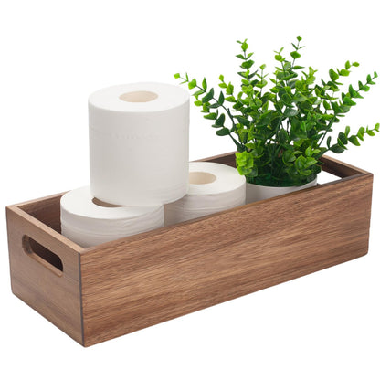 Toilet Tank Basket, Toilet Paper Basket for Back of Toilet Tank Top, Wood Bathroom Storage Basket for Organizing and Decor (38 x 15 x 10 cm)