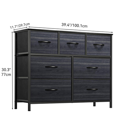YITAHOME Chest of Drawer Bedroom with 7 Drawers Storage Unit Steel Frame Wood Top Fabric Dresser for Bedroom Living room,Closet,Black wood grain