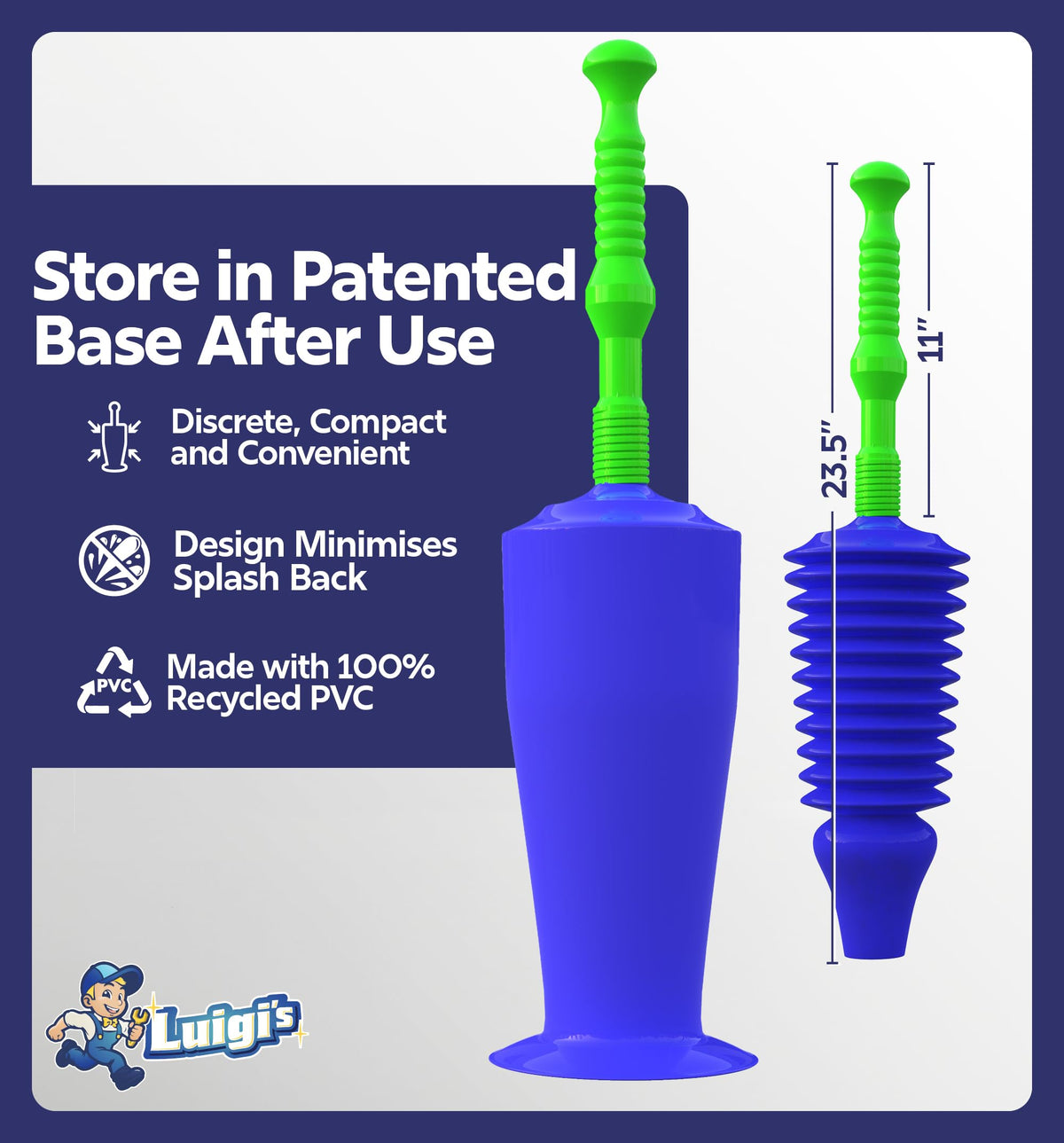 Luigi's World's Best Toilet Plunger - Plunger Toilet Unblocker Heavy Duty - Plungers for Unblocking - Unique Strongest Unblocker Tool