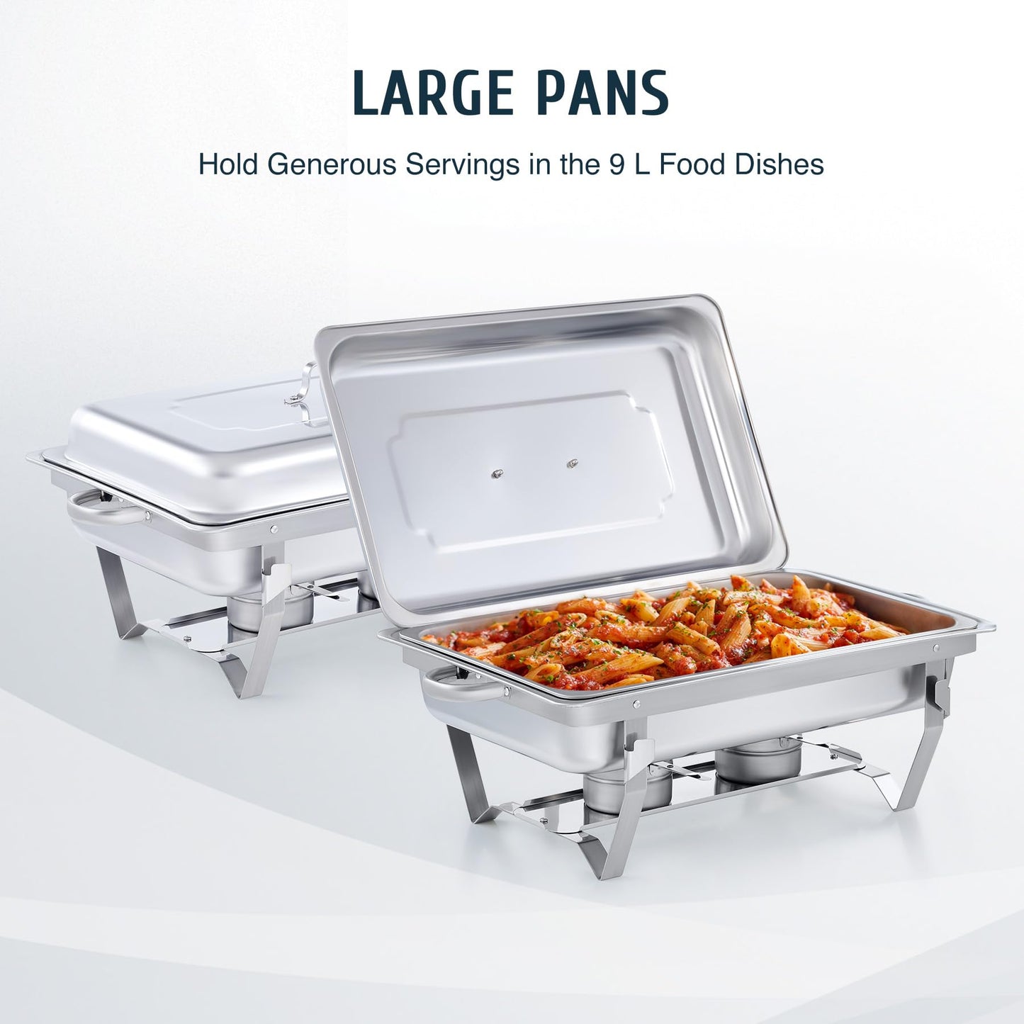 WILPREP Lightweight Chafing Dish Buffet Set 2 Pack, Rectangle Stainless Steel Food Warmer with Lids Food Pans and Fuel Holders, 9L Buffet Serving