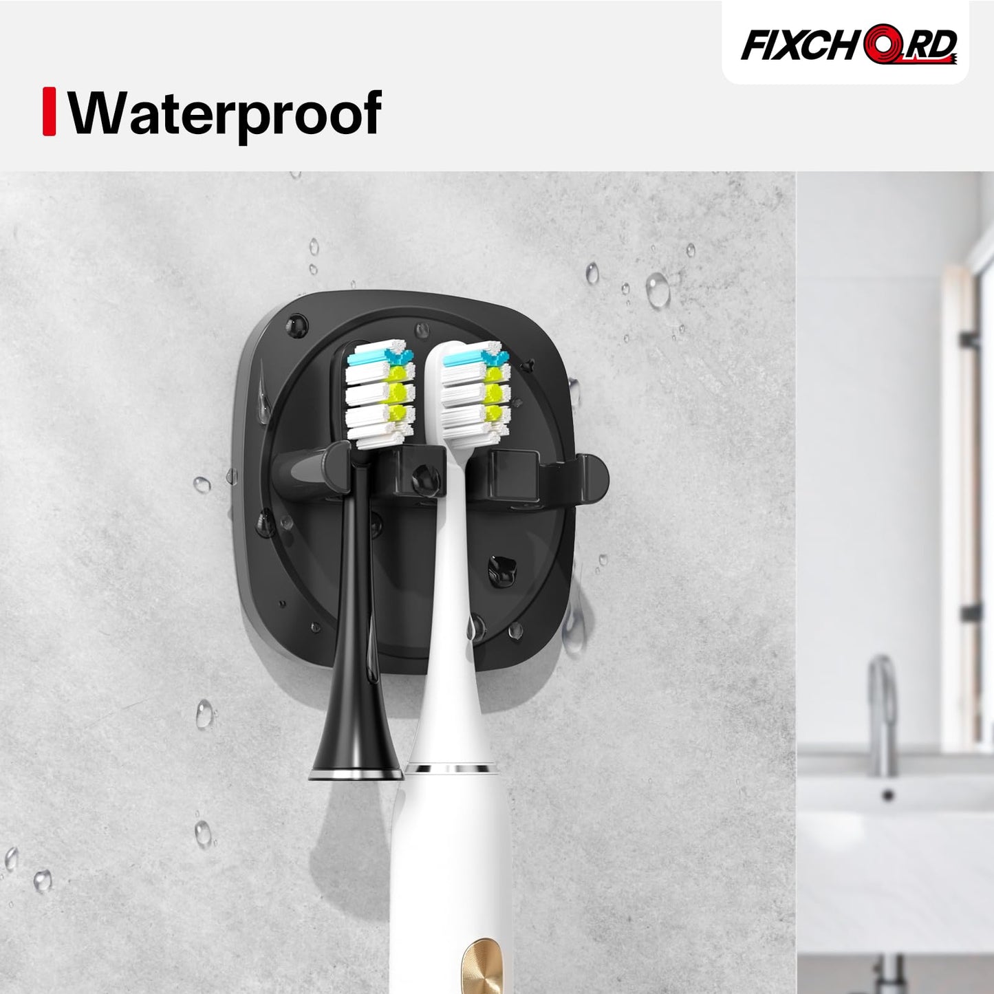 FIXCHORD Toothbrush Holder, 2Pcs Electric Toothbrush Head Holder, Wall Mounted, No Drilling, Black