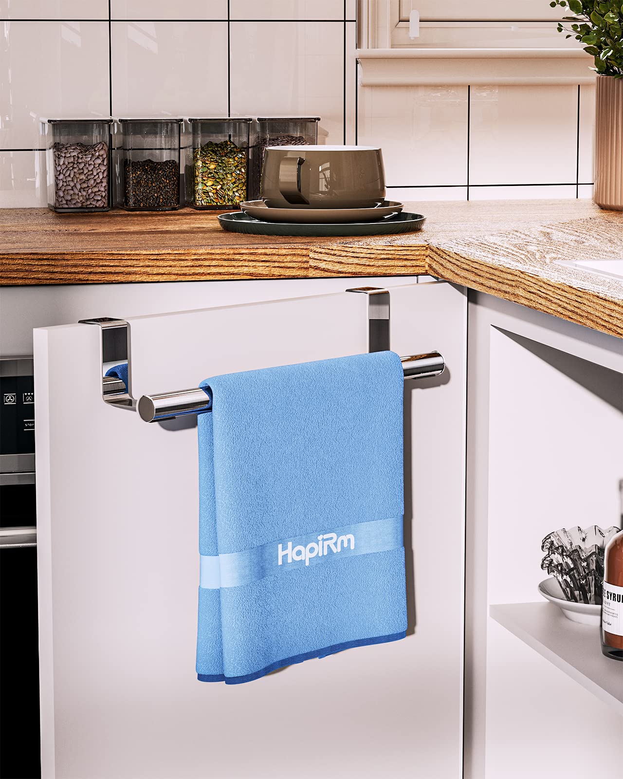 HapiRm Over Door Towel Rail - Kitchen Towel Holder for Cabinet Door, 2 Pack